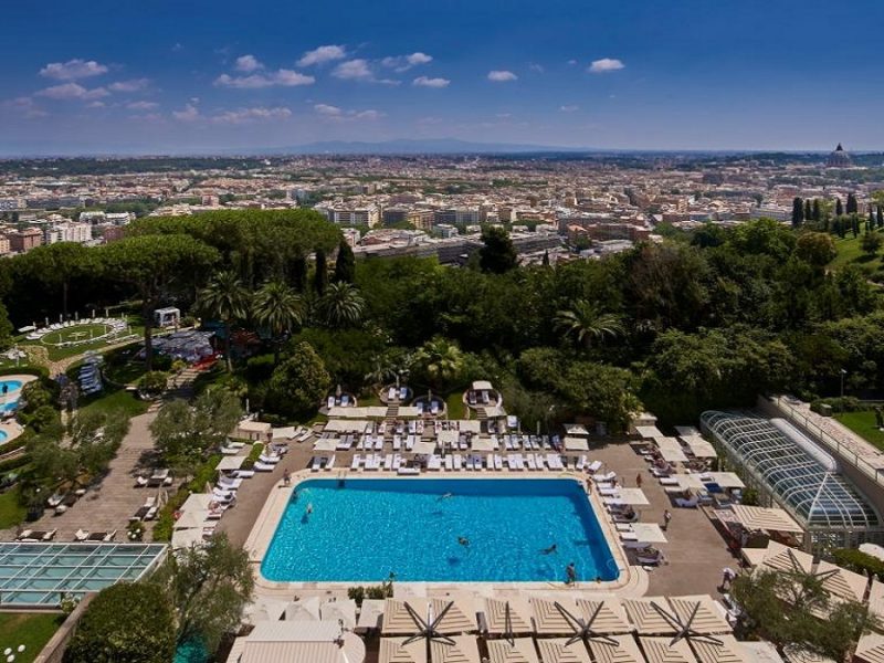 Daytime view over Rome from hotel terrace low